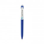 Bolígrafo de plástico reciclado con tinta ultradeslizante escritura azul color azul vista con logo