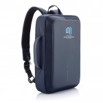 Mochila maletín antirrobo color azul oscuro vista con logo