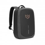 Mochila antirrobo de RPET impermeable con protección RFID 16” color negro vista con logo