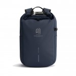 Mochila antirrobo resistente al agua capacidad 26L y PC 16'' color azul marino vista con logo