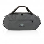 Bolsa deportiva reciclada color gris oscuro vista con logo