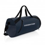 Bolsa de deporte de RPET con correo ajustable capacidad 25L color azul marino vista con logo