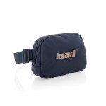 Bolsa bandolera mutliusos de RPET con correa y capacidad de 1L color azul marino vista con logo