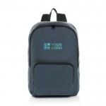 Mochila plegable de RPET ligera y con compartimento frontal color azul marino vista de impresión