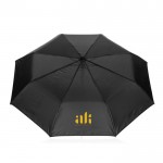 Paraguas automático a prueba de tormentas de 21” Swiss Peak color negro vista con logo