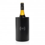 Cubitera de acero inoxidable reciclado para botellas de vino color negro vista con logo