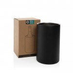 Cubitera de acero inoxidable reciclado para botellas de vino color negro vista con caja