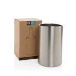 Cubitera de acero inoxidable reciclado para botellas de vino color plateado vista con caja