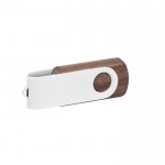 USB de madera oscura con clip blanco