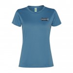 Camiseta deportiva de poliéster reciclado de mujer 100 g/m2 Roly color azul pastel vista impresión serigrafía