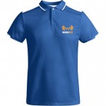 Polo de poliéster de manga corta para hombre bicolor 140 g/m2 Roly color azul real vista impresión serigrafía