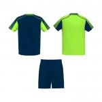 Conjunto deportivo de poliéster unisex con 2 camisetas 140 g/m2 Roly color verde fluorescente segunda vista trasera