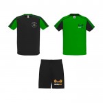 Conjunto deportivo de poliéster unisex con 2 camisetas 140 g/m2 Roly color verde vista impresión serigrafía