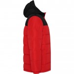 Chaqueta unisex bicolor estilo plumón de poliéster con capucha Roly color rojo segunda vista lateral