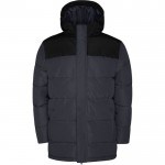 Chaqueta unisex bicolor estilo plumón de poliéster con capucha Roly color negro