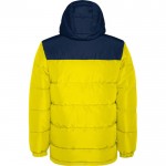 Chaqueta unisex bicolor estilo plumón de poliéster con capucha Roly color amarillo segunda vista trasera