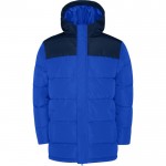 Chaqueta unisex bicolor estilo plumón de poliéster con capucha Roly color azul real