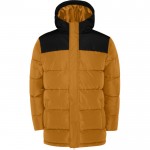 Chaqueta unisex bicolor estilo plumón de poliéster con capucha Roly color marrón