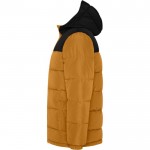 Chaqueta unisex bicolor estilo plumón de poliéster con capucha Roly color marrón vista lateral