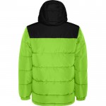 Chaqueta unisex bicolor estilo plumón de poliéster con capucha Roly color verde lima segunda vista trasera