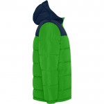 Chaqueta unisex bicolor estilo plumón de poliéster con capucha Roly color verde bosque segunda vista lateral