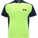 Camiseta deportiva unisex en manga corta de poliéster 140 g/m2 Roly color verde lima vista impresión serigrafía
