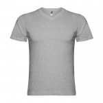 Camiseta de manga corta de algodón cuello en V de hombre 155 g/m2 Roly color gris claro jaspeado