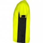 Camiseta deportiva de poliéster para hombre bicolor 140 g/m2 Roly color amarillo fluorescente vista lateral