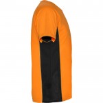 Camiseta deportiva de poliéster para hombre bicolor 140 g/m2 Roly color naranja fluorescente segunda vista lateral