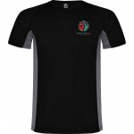 Camiseta deportiva de poliéster para hombre bicolor 140 g/m2 Roly color negro vista impresión serigrafía