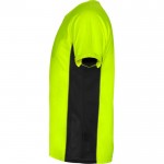 Camiseta deportiva de poliéster para hombre bicolor 140 g/m2 Roly color verde fluorescente vista lateral