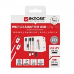 Adaptador de viaje mundial con 2 puertos y cable incluido Skross color blanco segunda vista con caja