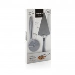 Set de utensilios para la pizza de acero inoxidable Boska color plateado brillante segunda vista con caja