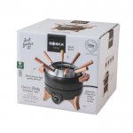 Fondue eléctrica con control preciso y capacidad para 8 personas Boska color negro vista con caja