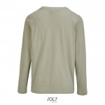Camiseta de algodón semi peinado de manga larga y cuello redondo color caqui vista trasera