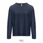 Camiseta de algodón semi peinado de manga larga y cuello redondo color azul marino