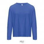 Camiseta de algodón semi peinado de manga larga y cuello redondo color azul real tercera vista