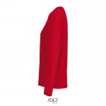 Camiseta de algodón semi peinado de manga larga y cuello redondo color rojo vista lateral