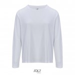 Camiseta de algodón semi peinado de manga larga y cuello redondo color blanco novena vista