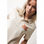 Polo piqué de algodón reciclado de mujer casual fit 220 g/m2 Iqoniq color blanco roto segunda vista con logo