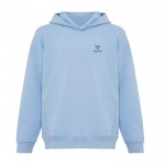 Sudadera infantil de algodón recicladocon capucha 280 g/m2 Iqoniq color azul cian vista con logo