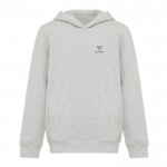 Sudadera infantil de algodón recicladocon capucha 280 g/m2 Iqoniq color gris claro vista con logo