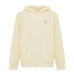 Sudadera infantil de algodón recicladocon capucha 280 g/m2 Iqoniq color amarillo claro vista con logo