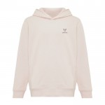 Sudadera infantil de algodón recicladocon capucha 280 g/m2 Iqoniq color rosa claro vista con logo