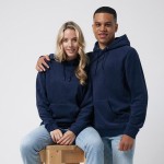 Sudadera unisex de poliéster reciclado casual fit 240 g/m2 Iqoniq color azul marino tercera vista