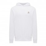 Sudadera unisex con capucha de algodón reciclado 280 g/m2 Iqoniq color blanco vista con logo