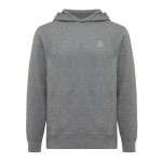 Sudadera unisex con capucha de algodón reciclado 280 g/m2 Iqoniq color gris topo vista con logo