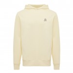 Sudadera unisex con capucha de algodón reciclado 280 g/m2 Iqoniq color amarillo claro vista con logo