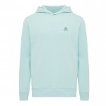 Sudadera unisex con capucha de algodón reciclado 280 g/m2 Iqoniq color verde menta vista con logo