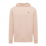 Sudadera unisex con capucha de algodón reciclado 280 g/m2 Iqoniq color rosa pastel vista con logo